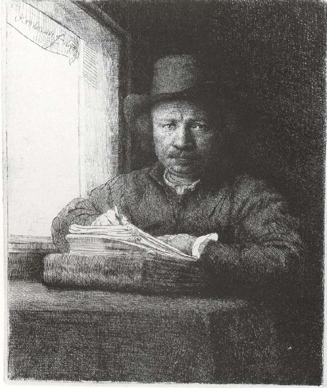 Rembrandt van rijn Self-Portrait Drawing at a window china oil painting image